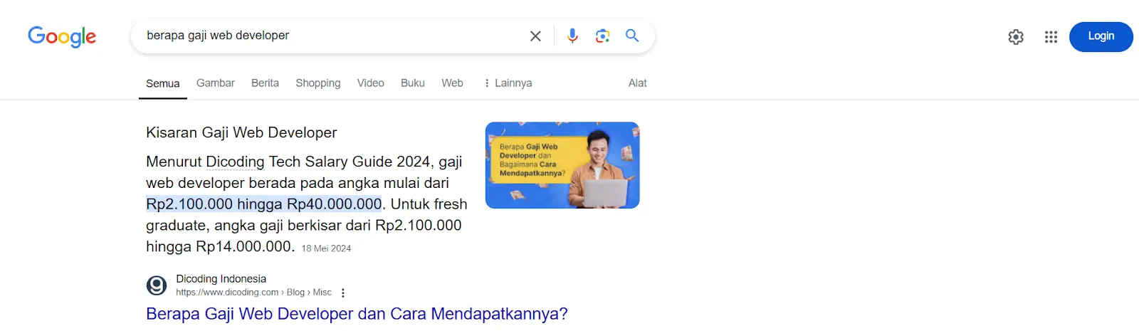 Menulis artikel hingga mendapatkan snippet.